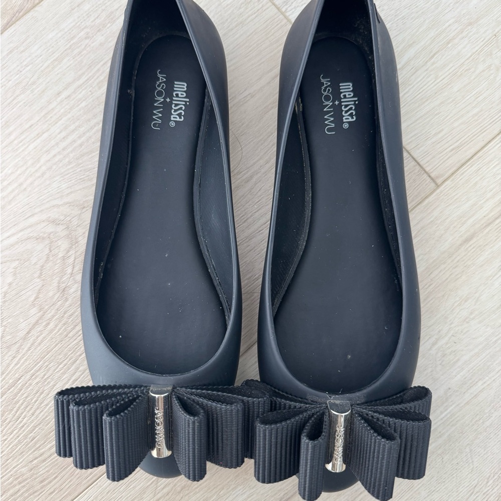 Melissa Black Flats with Bow Detail